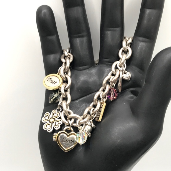 Brighton Charm Bracelet Love Heals Chunky Heart Trust Crystals Boho 8.5" - Picture 1 of 15